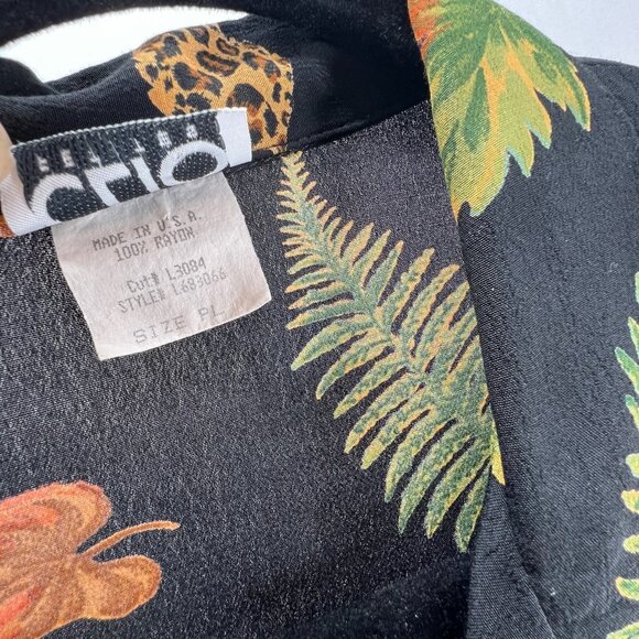 Clio Petites Vintage Shirt Sz PL Short Sleeve Button Up Fall Leaf Made USA Black - Picture 11 of 11